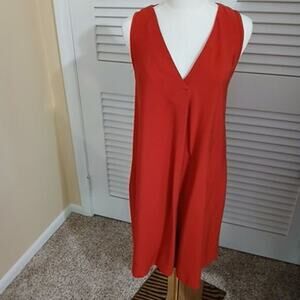 Ann Taylor LOFT Medium red v-neck a-line sleeveless dress pockets